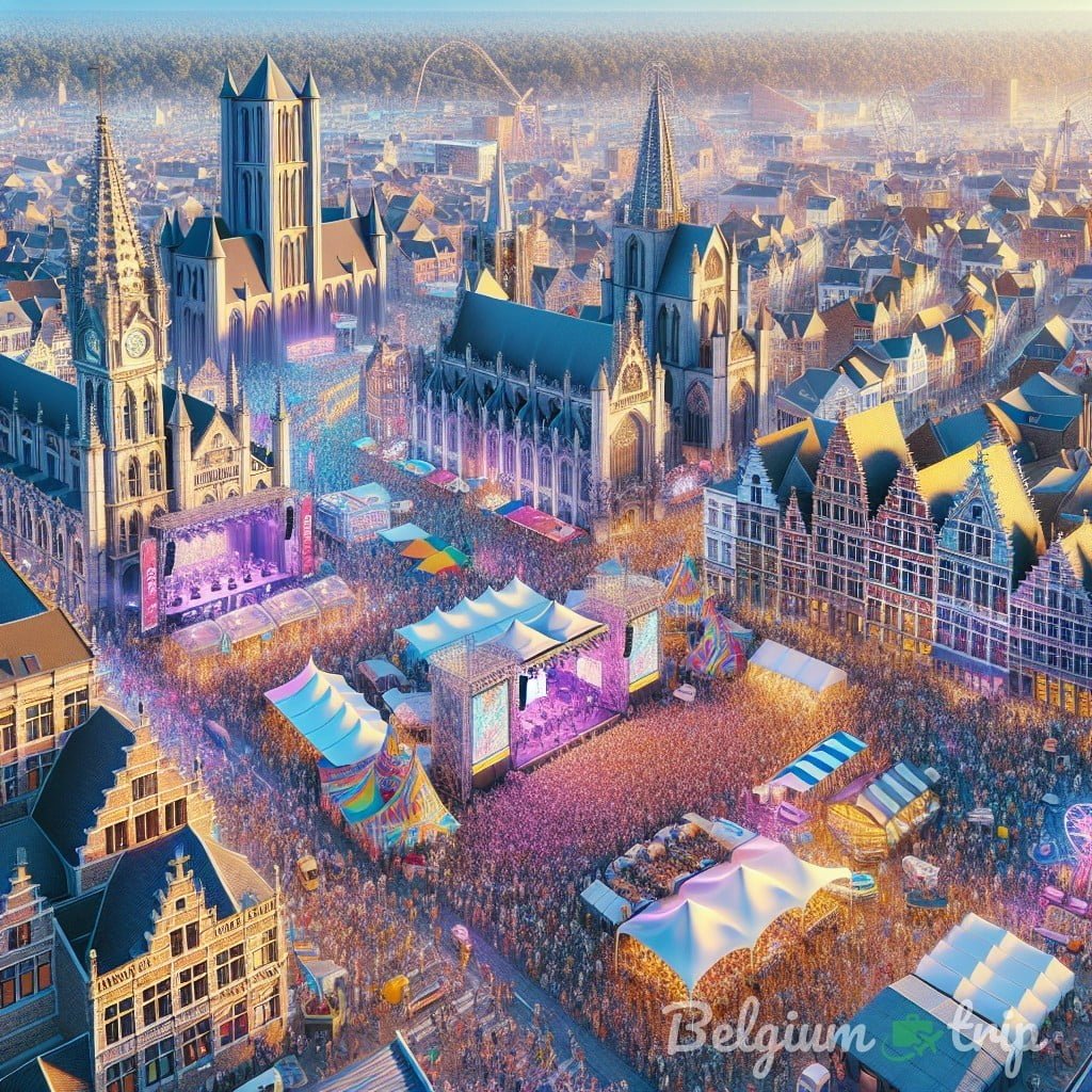 Illustrazione per la sezione: Il festival coinvolge l'intera città, con palchi ed eventi allestiti in varie località, tra cui - belgium festivals